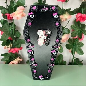 Hand Decorated Emo Bear Coffin Jewelry Box with Gothic Choker Necklace Inside